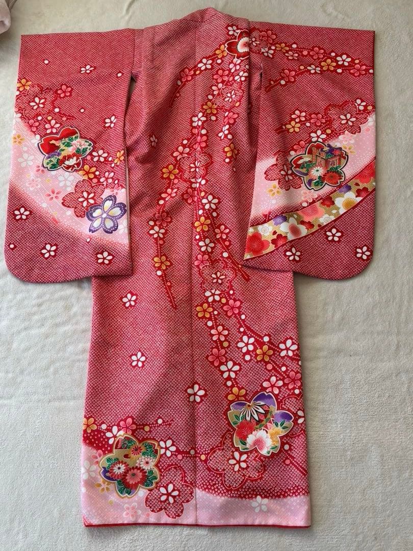 c*u様 美品 ７歳 七五三 お着物セット 作り帯 バッグ 草履 帯揚げ しごき