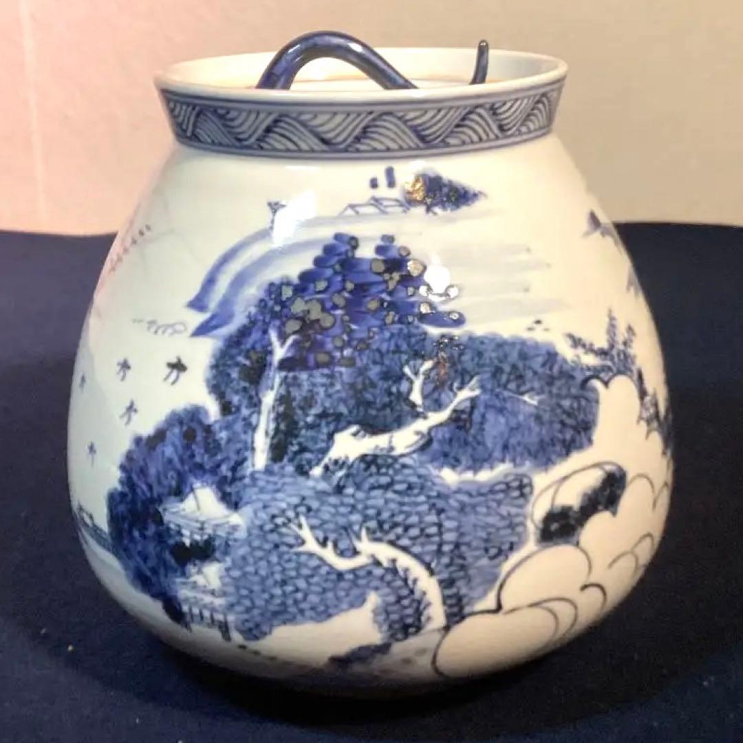 膳所陽炎園作　染付近江八景絵芋頭水指