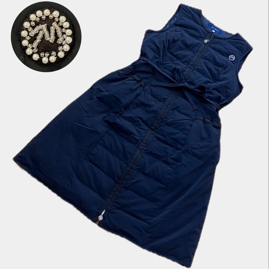 【美品】M'S GRACY ビーズワッペン カメリアチャーム ダウンベスト