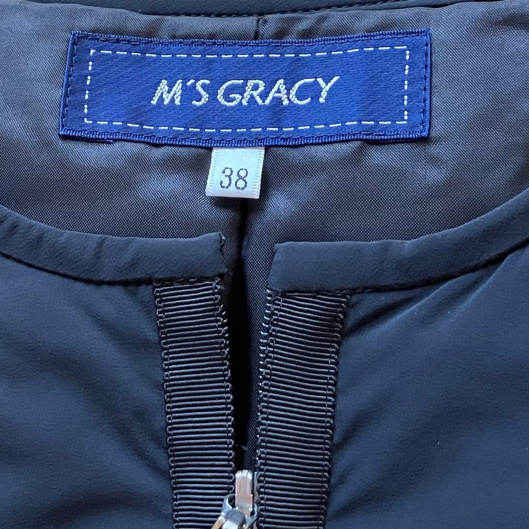 【美品】M'S GRACY ビーズワッペン カメリアチャーム ダウンベスト