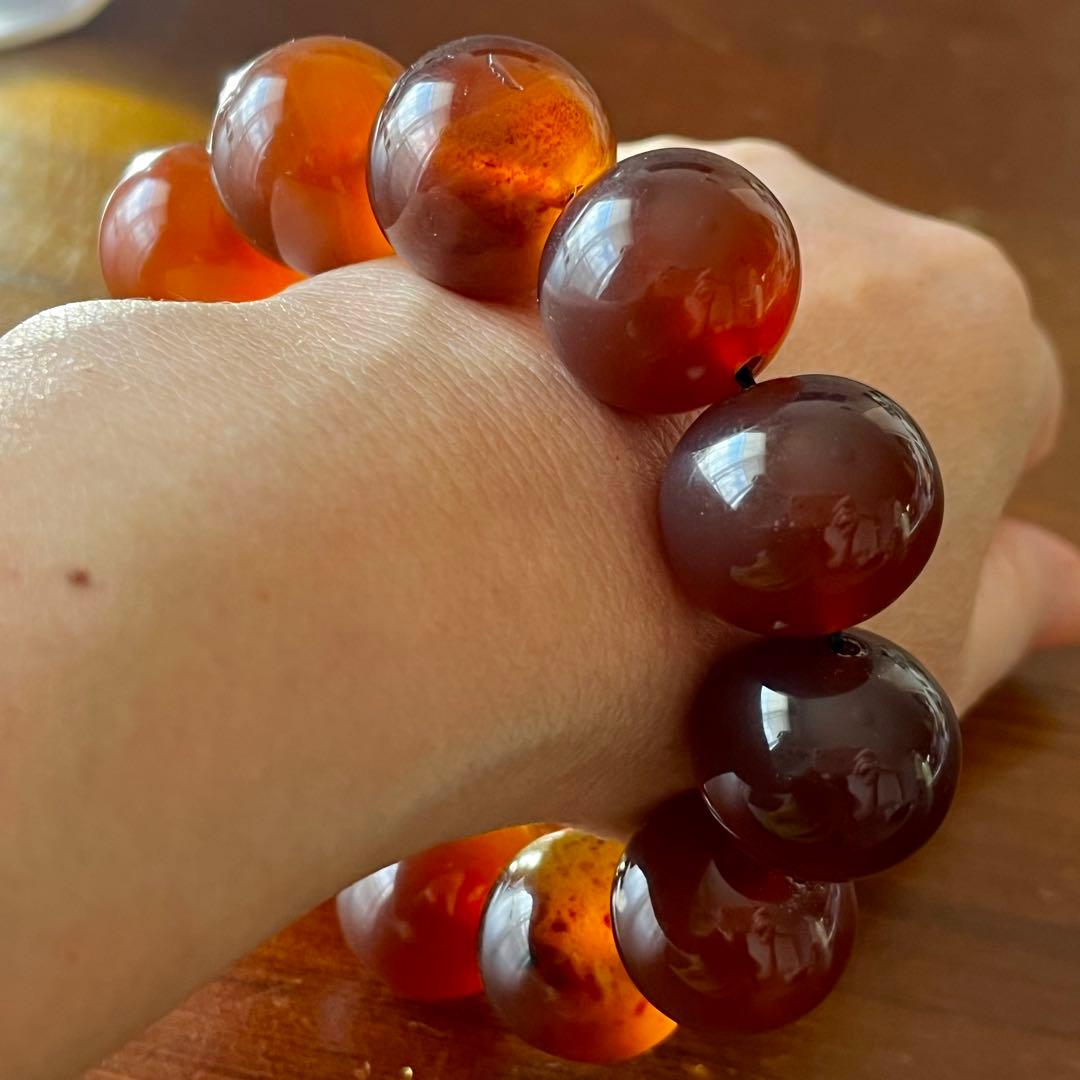 琥珀 20mm レッド ブルーアンバー ミルキー花琥珀 希少 巨大 ブレスレット