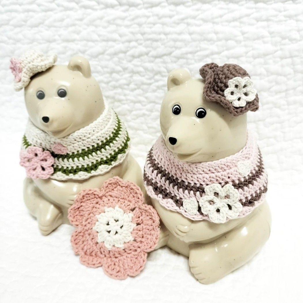 しろくま貯金箱 お花見コーデ(ピンク×ブラウン)