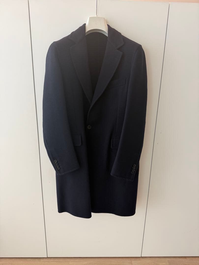 エルメス　ダブルフェイスネイビー チェスターコート