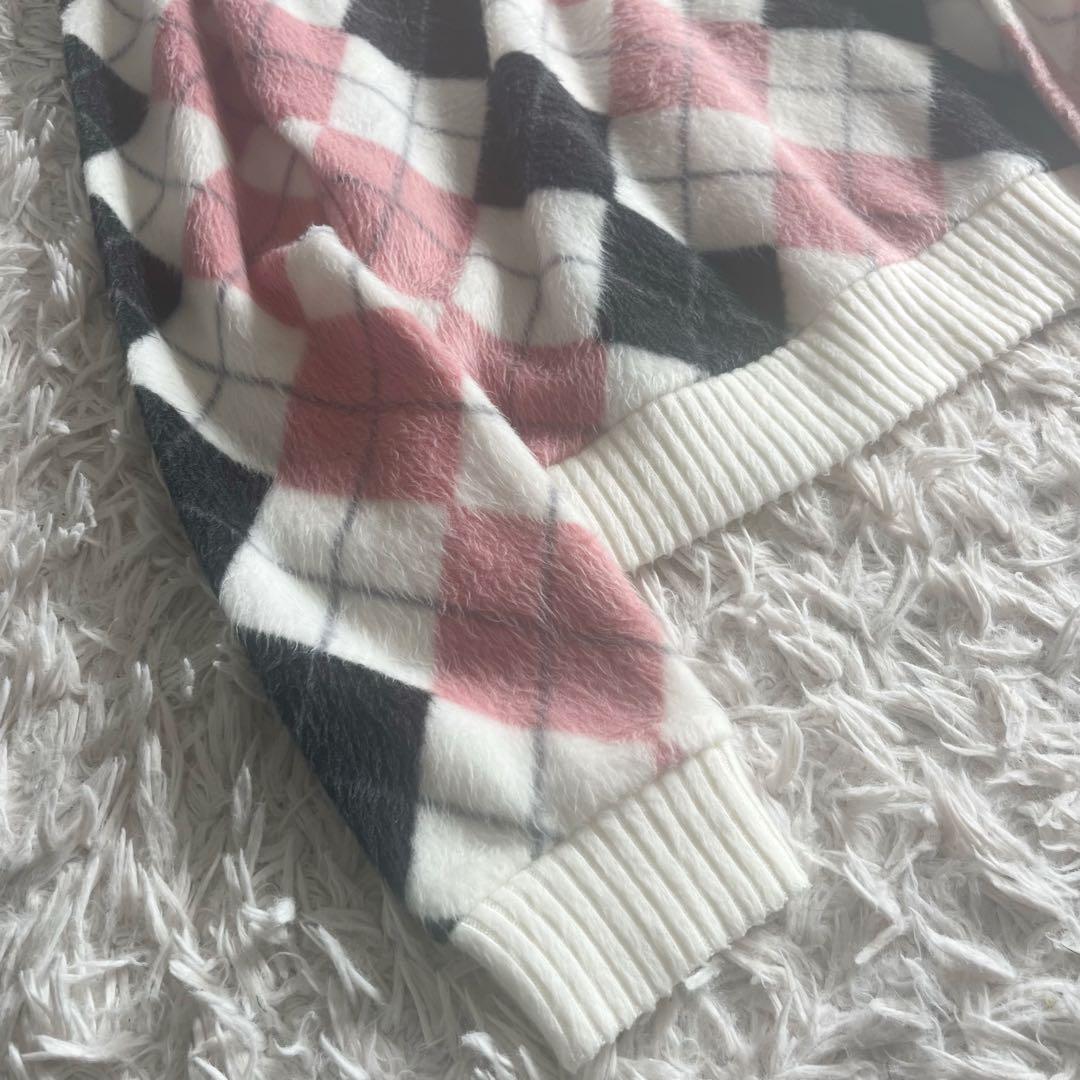 LIZLISA リズリサ オフショルダー アーガイル柄 ニット