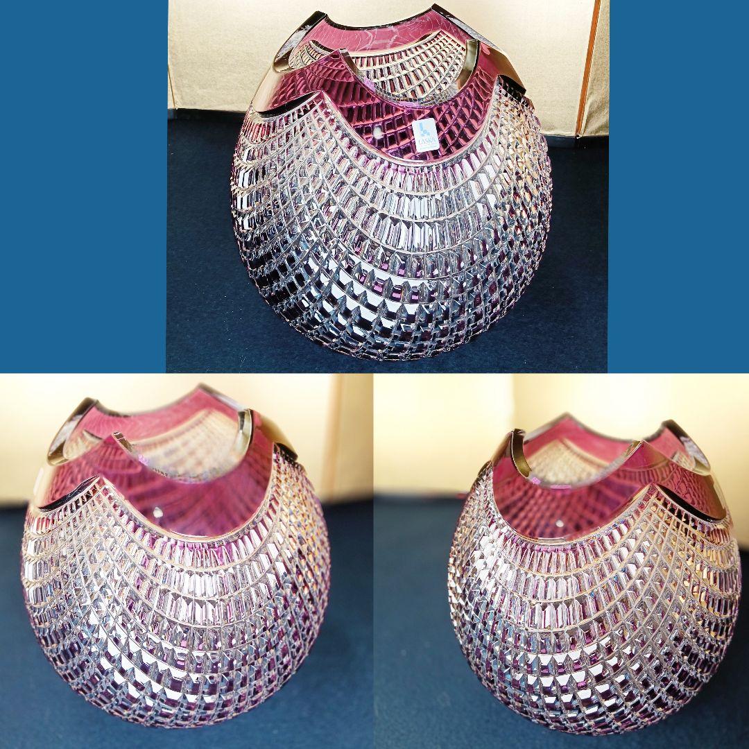 中村AJ77 希少 LASKA ボヘミアグラス花瓶 丸型 箱入栞付 未使用