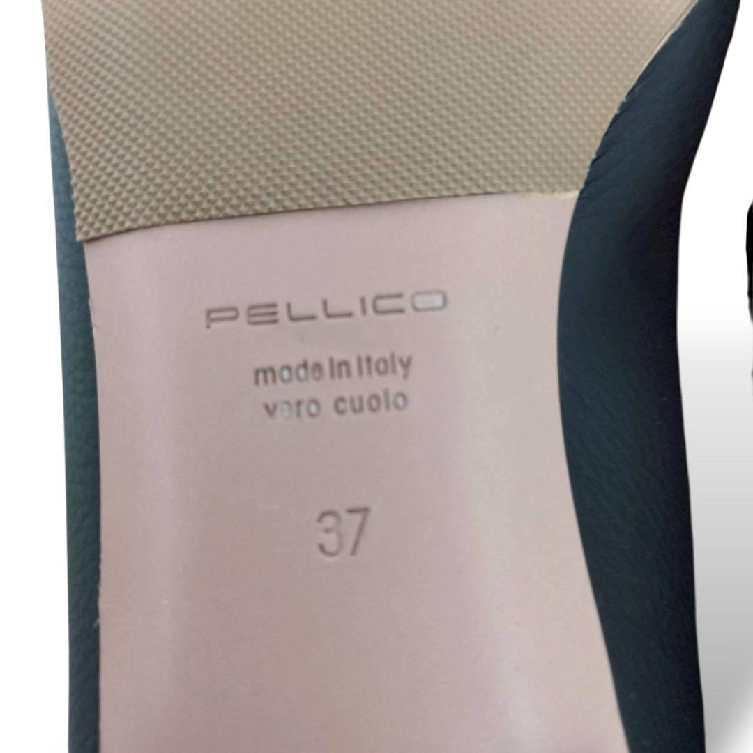 極美品　ペリーコ　アネッリ　ローヒール　パンプス　バックル　ダークグレー　レザー