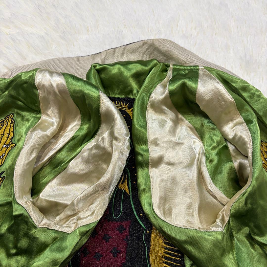 ルードギャラリー リバーシブル マリア刺繍 スカジャン サテン 緑/黒 M
