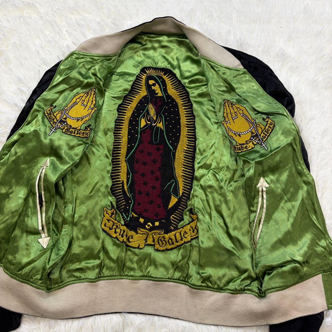 ルードギャラリー リバーシブル マリア刺繍 スカジャン サテン 緑/黒 M