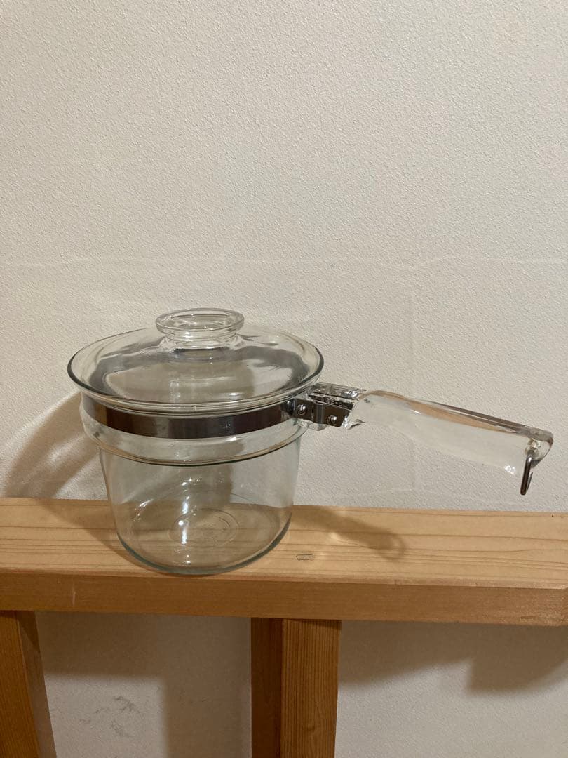 オールドパイレックス ガラス製 片手鍋 蓋付き