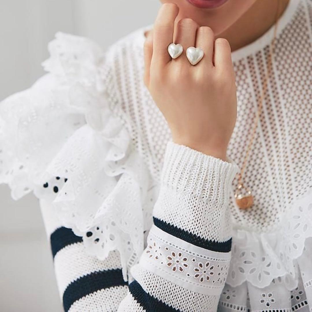 【完売品】Seven ten ハートツインリング パール 11号サイズ