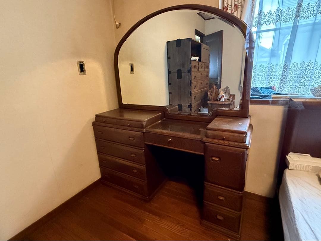 家具　鏡台ドレッサー杢目天然無垢？巨匠作品芸術美術骨董アンティーク　コンセント付