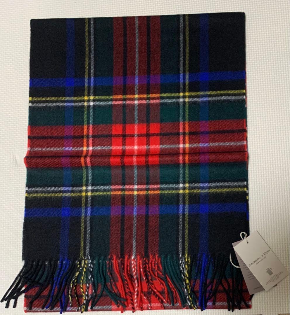 Johnstons of Elgin カシミヤ100％起毛チェック柄マフラー