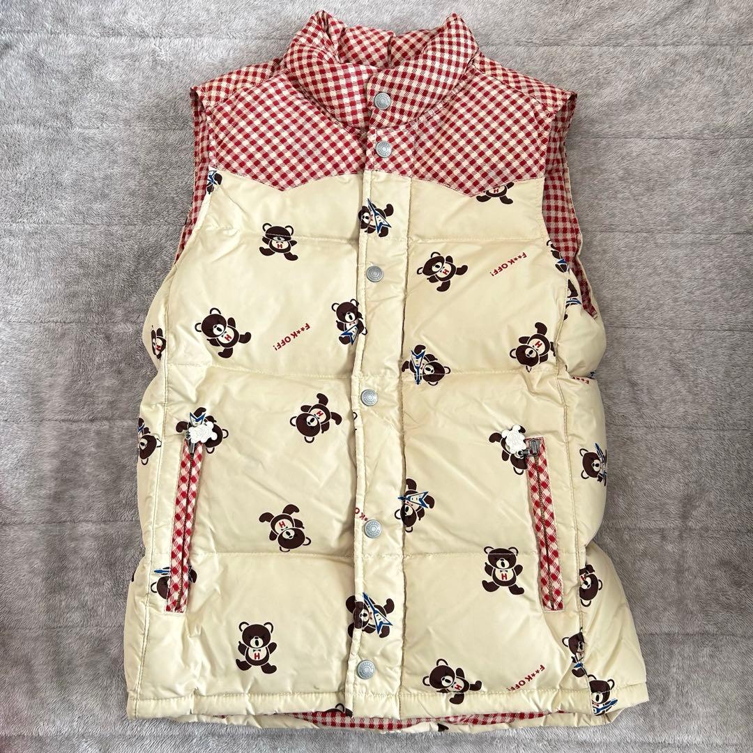 ヒステリックグラマー　ダウンベスト　クリーム　赤チェック　ヒスベア　総柄