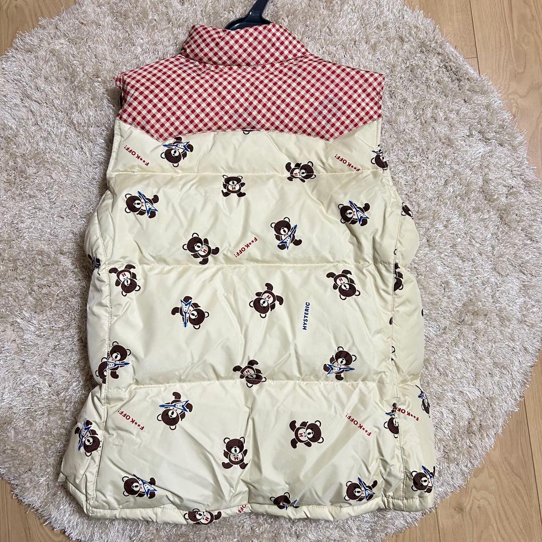ヒステリックグラマー　ダウンベスト　クリーム　赤チェック　ヒスベア　総柄