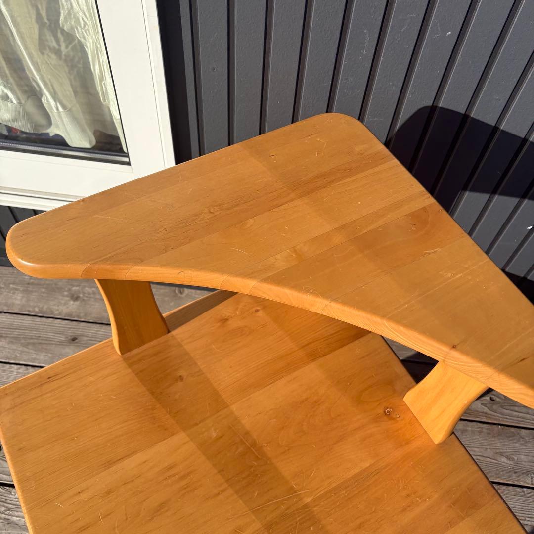 北欧レトロ 天然木製 コーナーラック 2段 サイドテーブル ナチュラル 収納棚