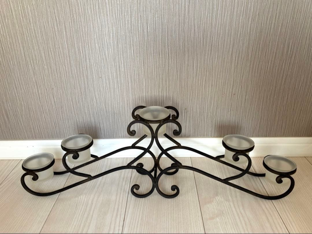 アイアン　ガラスカップ5個付　キャンドルホルダー　アイアンインテリア　クリスマス