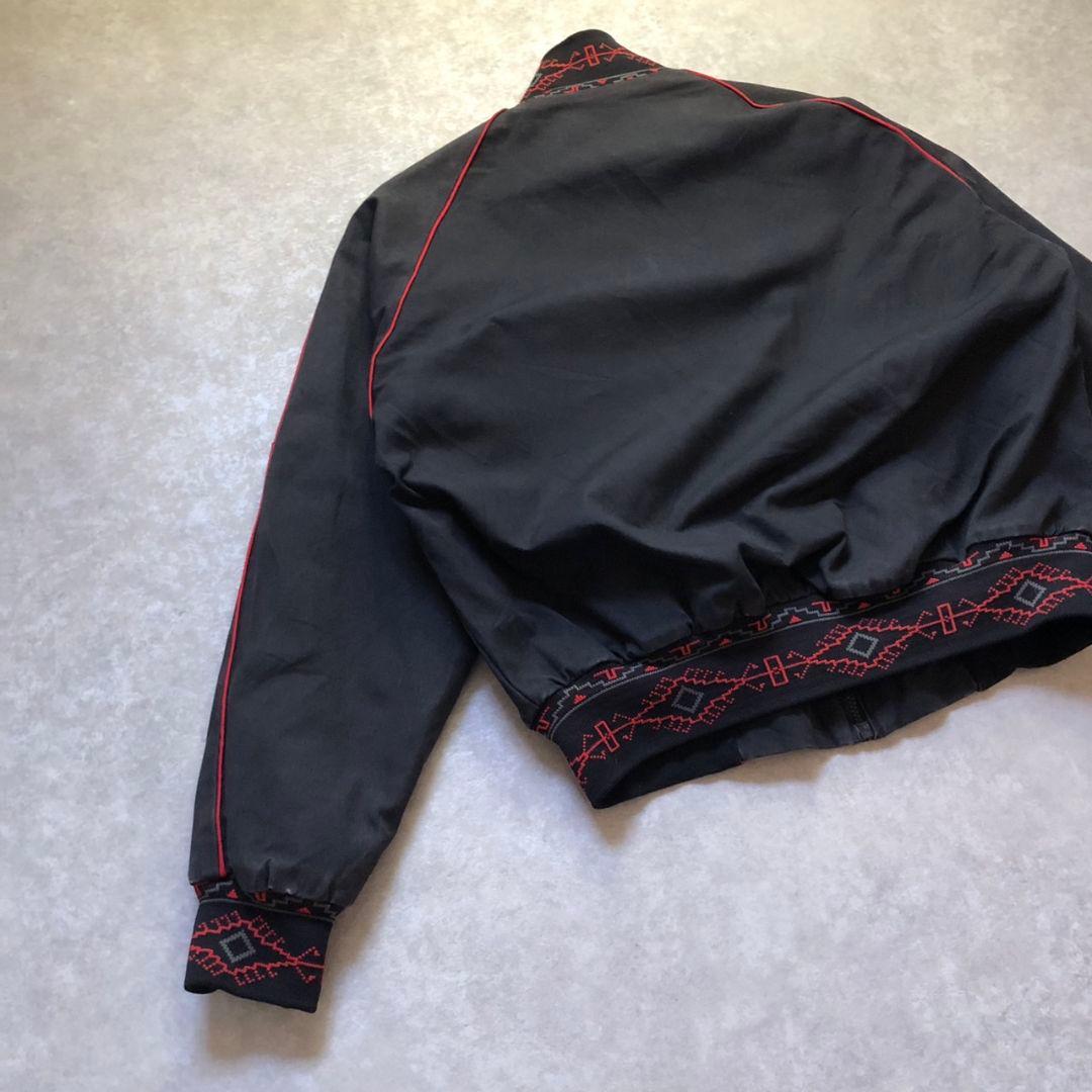 80sヴィンテージネイティブ柄ボンバージャケットダック生地スミクロ短丈