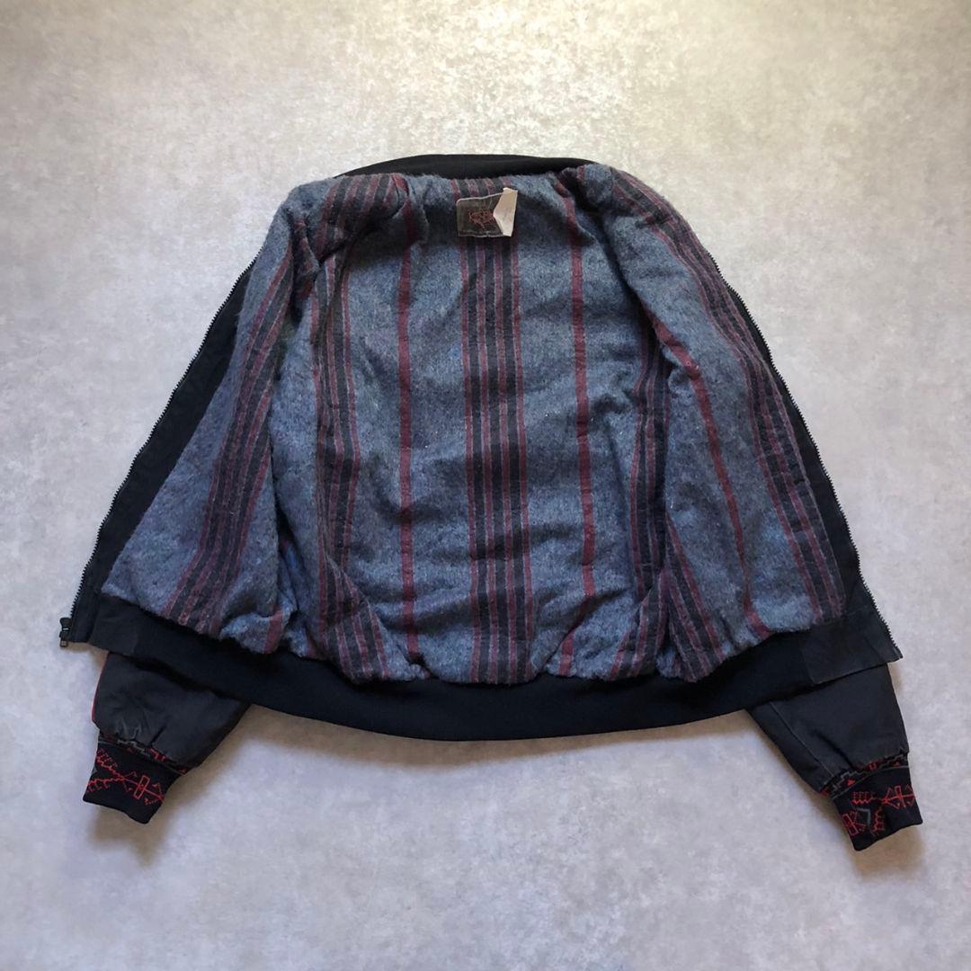 80sヴィンテージネイティブ柄ボンバージャケットダック生地スミクロ短丈