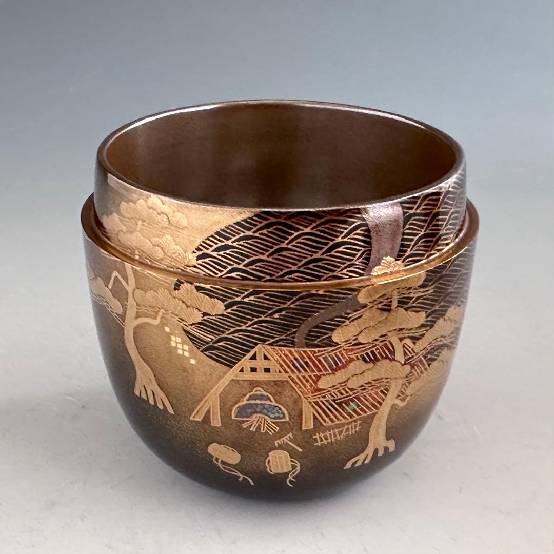 茶道具　塩釜蒔絵　大棗　内銀地　細川司光　共箱　漆芸　薄茶器　山中塗　茶会