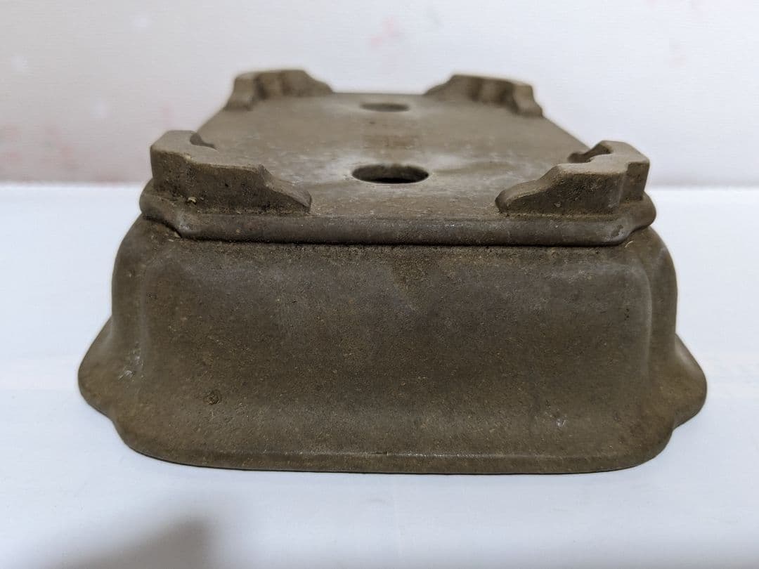 ♦中国？宜興窯 梨地 隅切り長方形ミニ盆栽鉢 小品盆栽鉢 古美術品 骨董品