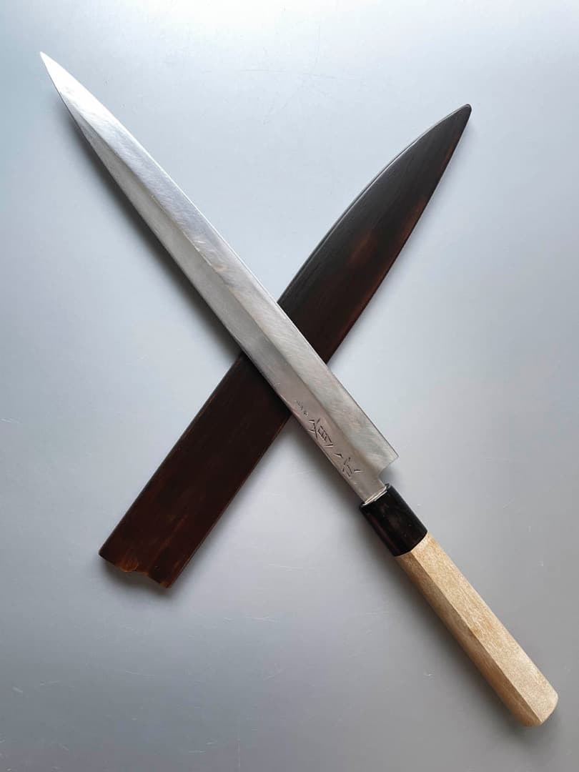 京都 有次 本焼 柳刃包丁 尺寸（30cm） 鞘付き 新品水牛柄