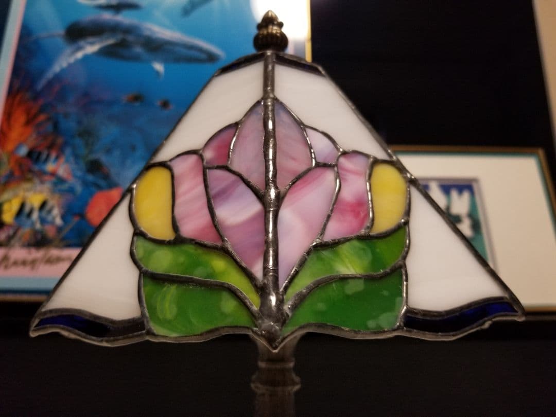 ヴィンテージ　フレンチ　プレート　抽象　花柄　フラワー　ステンドグラス　ランプ