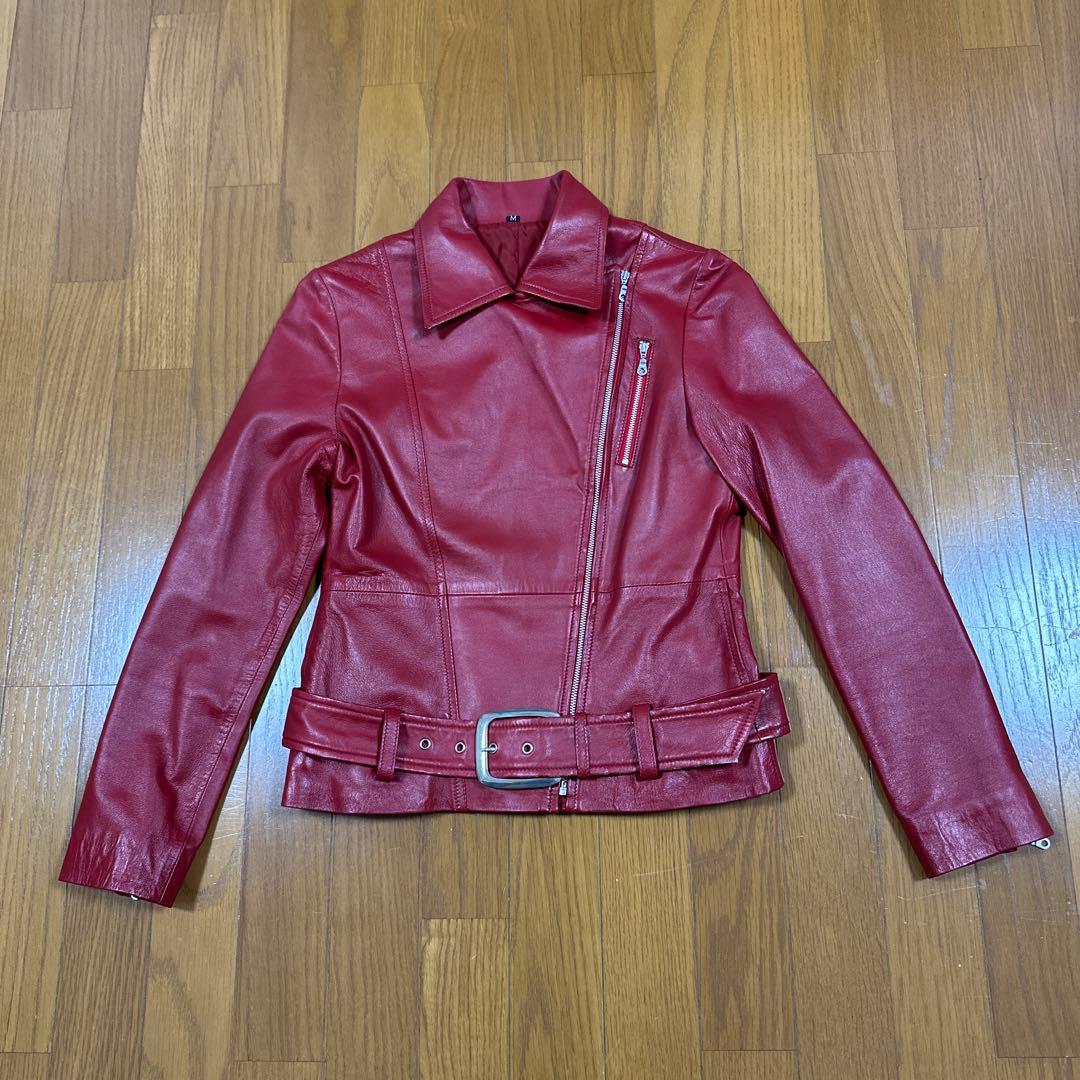 ライダースレザージャケット レディース　Mサイズ 赤色　美品！
