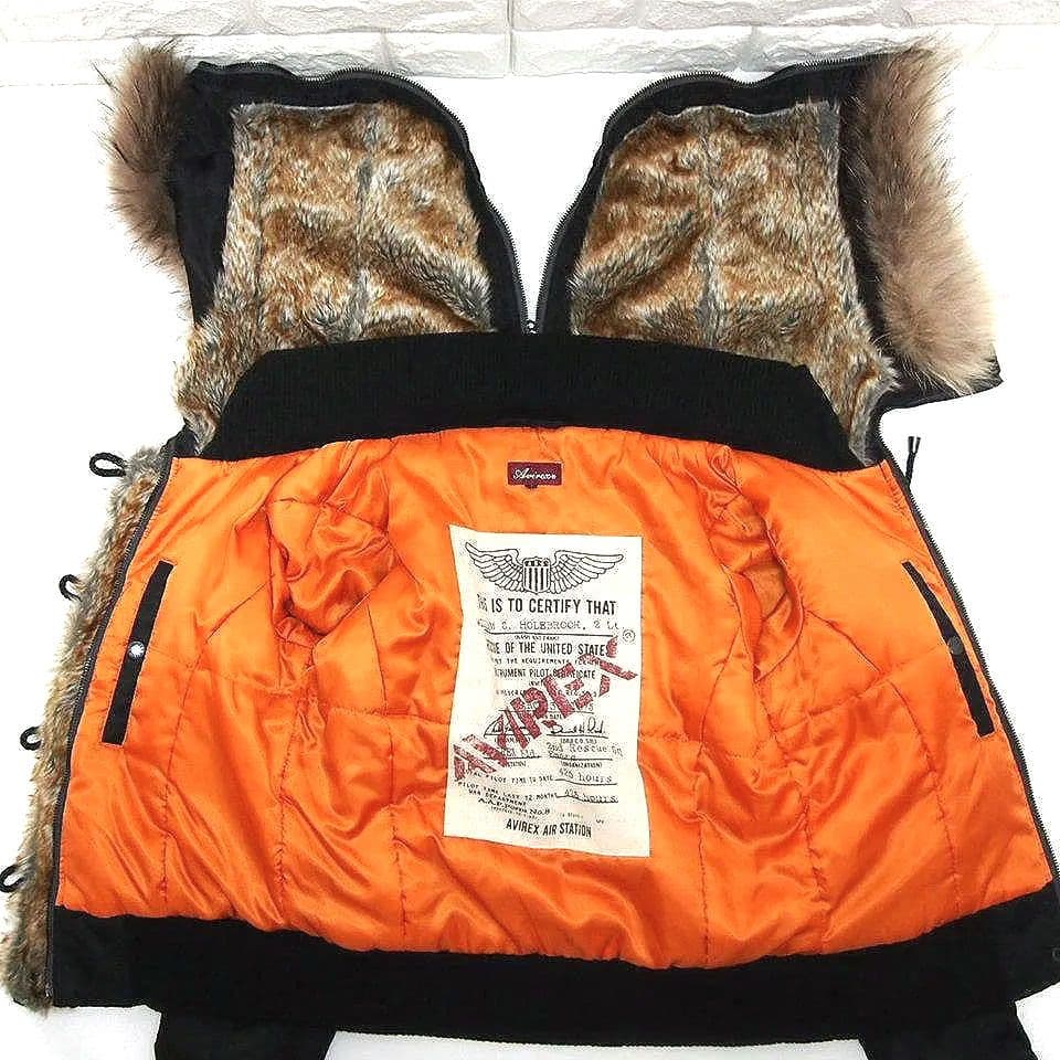 AVIREX　ラクーンファー　N2-B　中綿　短丈　フライトジャケット　ブラック