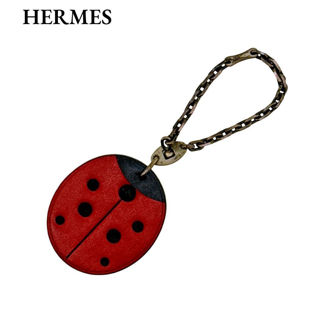 エルメス てんとう虫 レッド テントウムシ キーホルダー バッグチャーム レザー