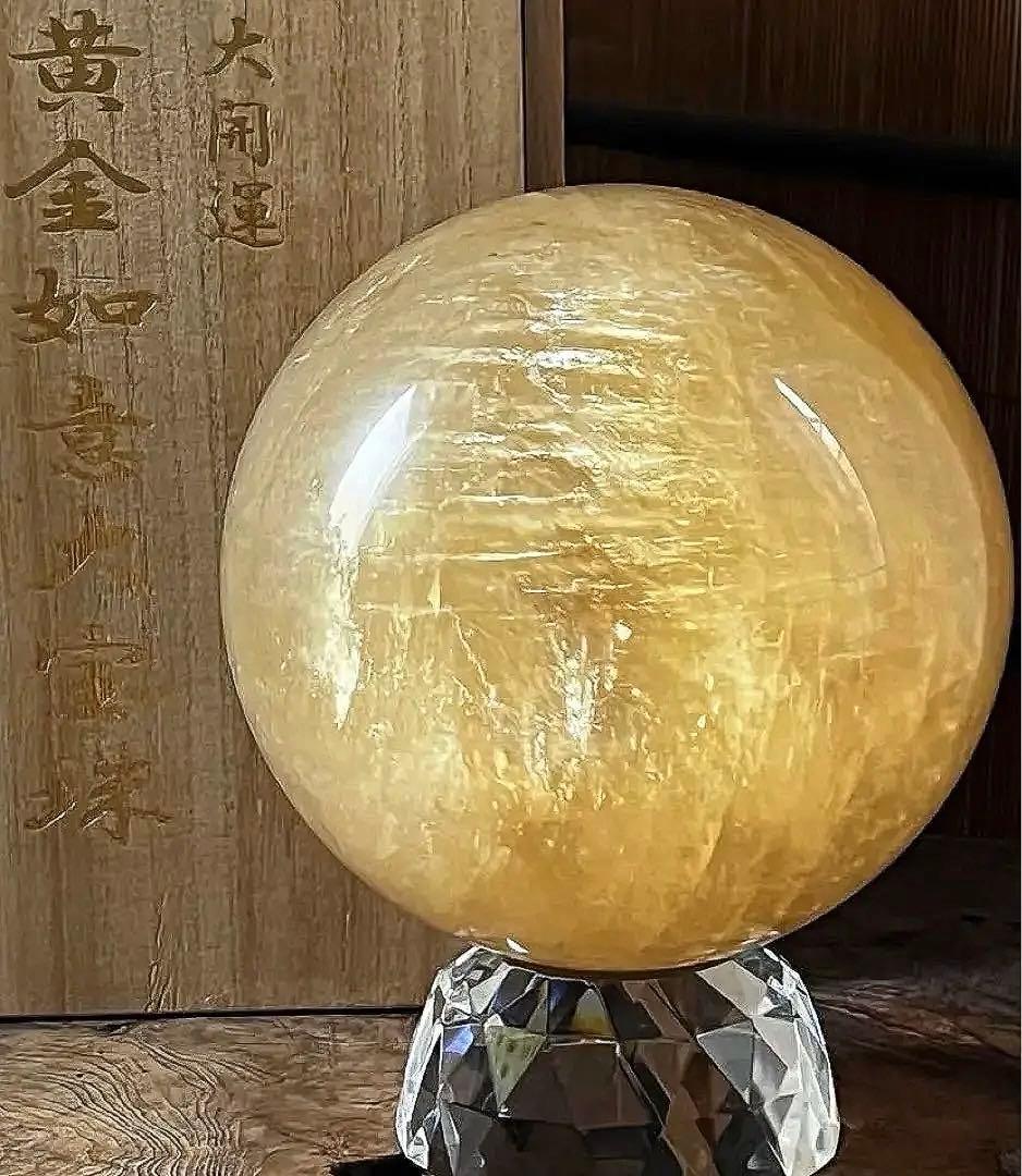 古水晶 特大 黄金如意大宝珠 5.4㎏ 共箱 台座 特別価格