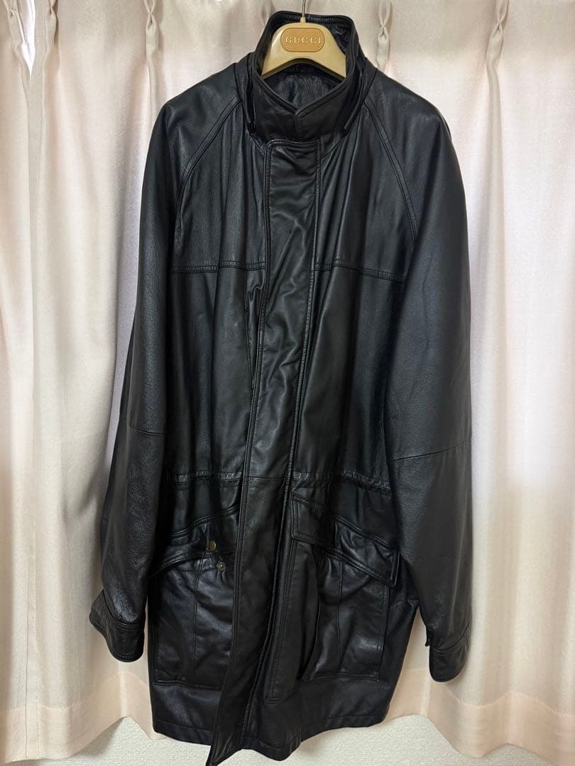 KING SIZE ブラック レザージャケット　コート　古着　vintage