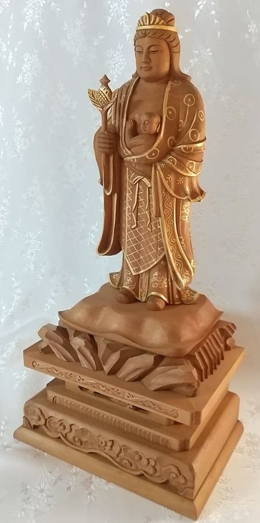 鬼子母神立像 天女形 訶梨帝母 子安 子授け 安産 守り神 木彫 仏像#507