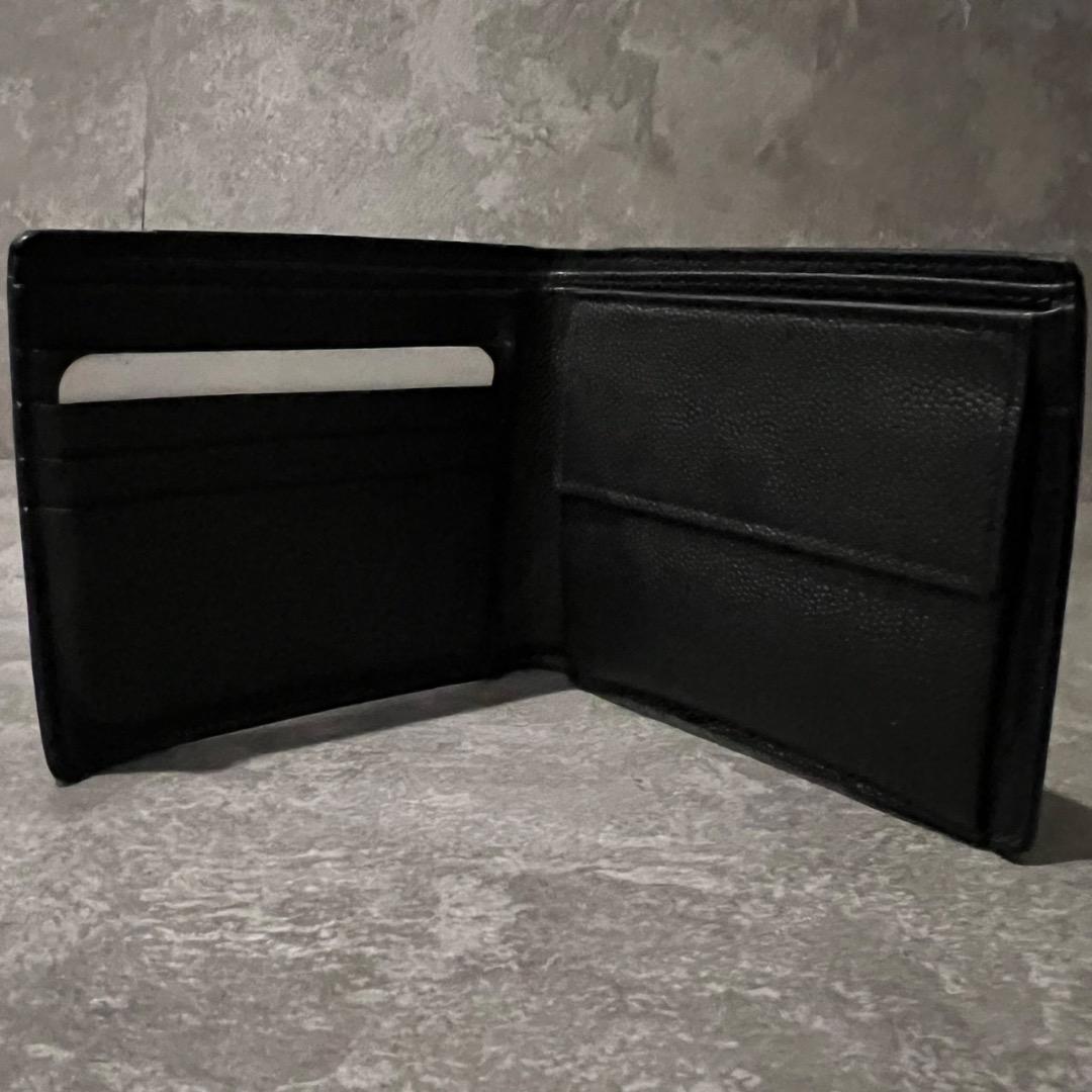 ⭐️サンローラン⭐️ 二つ折り財布 グレインレザー ブラック ロゴ刻印