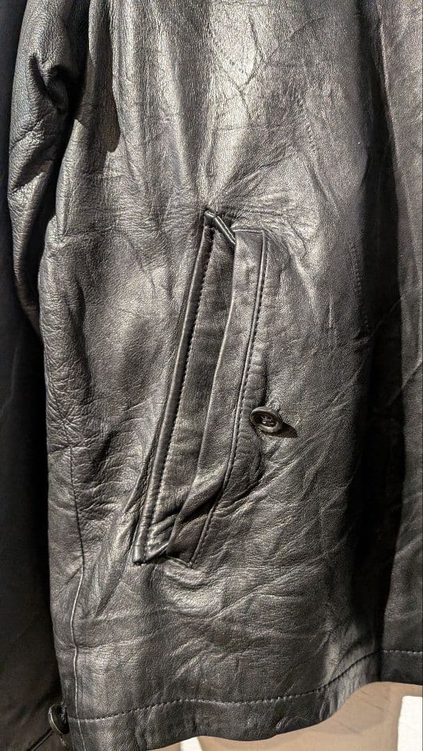 90年代希少　ラルフローレン　ブラックラムレザー　スタンドカラーレザージャケット
