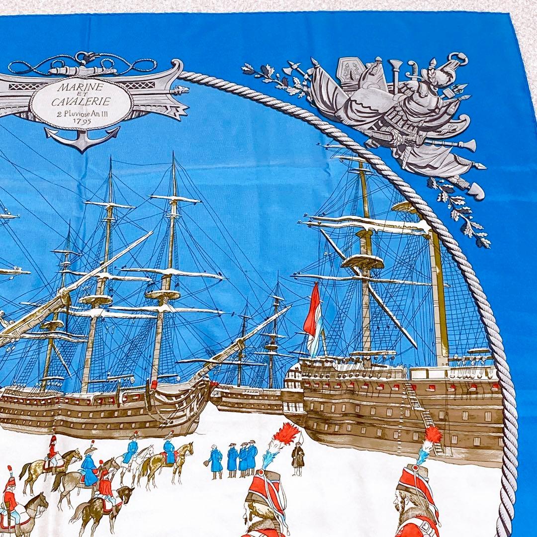 エルメス Hermès スカーフ カレ90 マリンエカヴァルリー 青 シルク