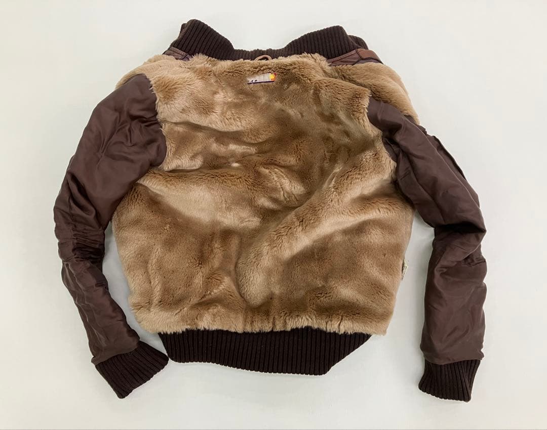 Y2K パッチワーク レザー ジャケット ブラウン 古着 裏地ファー