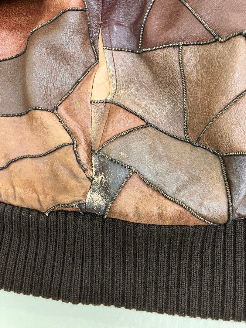 Y2K パッチワーク レザー ジャケット ブラウン 古着 裏地ファー