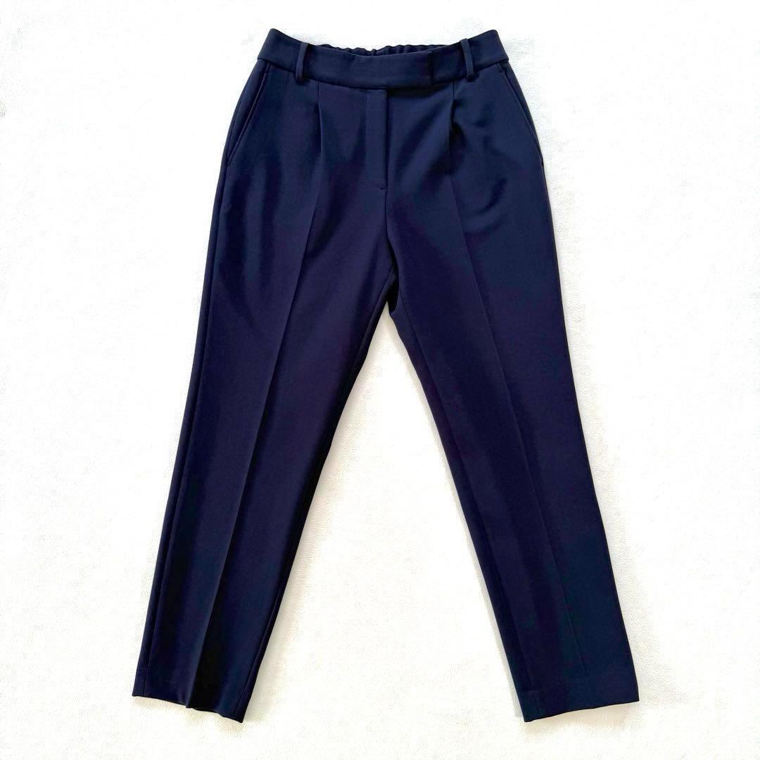 秋冬生地・L✨プラステ ノーカラー パンツ スーツ セットアップ ネイビー