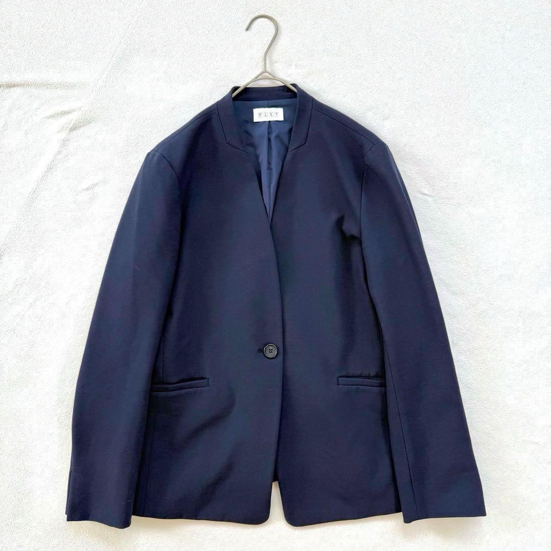 秋冬生地・L✨プラステ ノーカラー パンツ スーツ セットアップ ネイビー