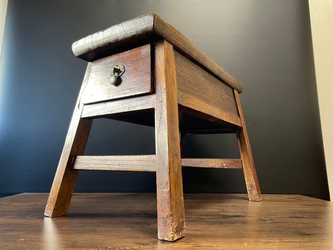 アンティーク 無垢材 引出し付　スツール　ベンチ　花台