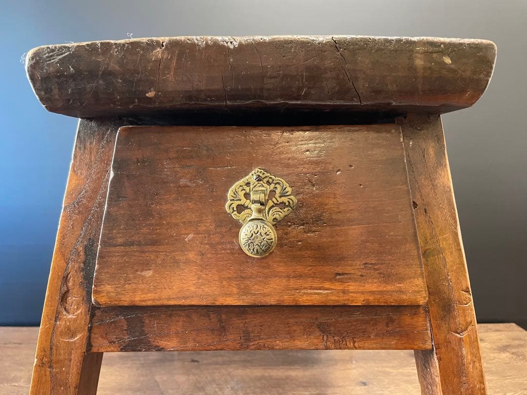 アンティーク 無垢材 引出し付　スツール　ベンチ　花台