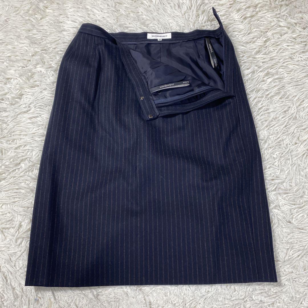 イヴサンローラン　ダブルジャケット　ネイビー　ストライプ　サイズ36(S)