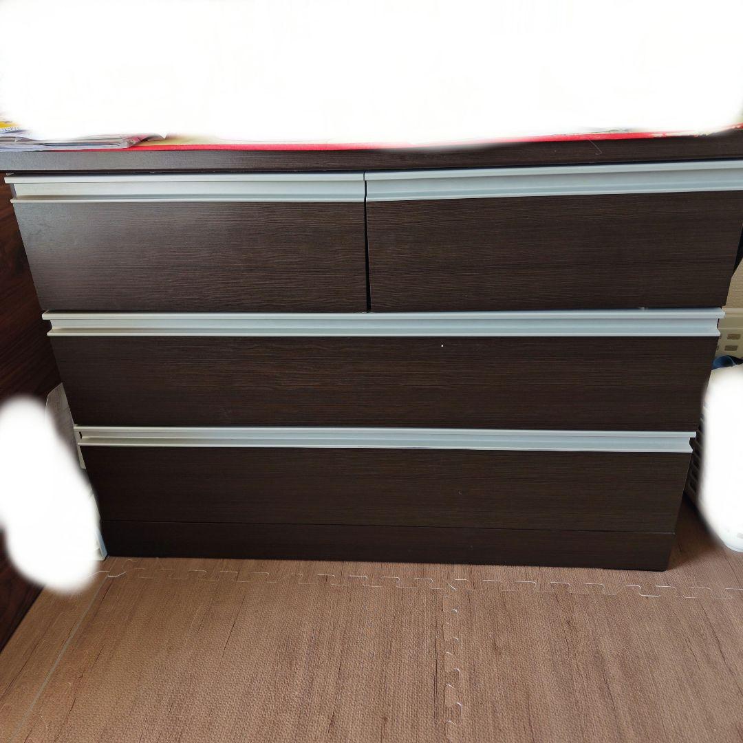 ニトリ　ダークブラウン 木製チェスト 3段