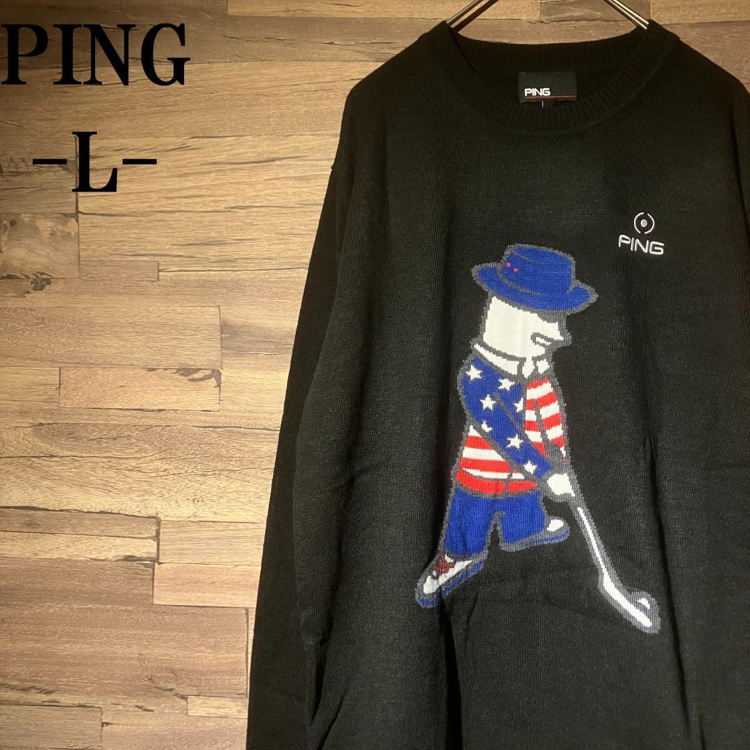 PING　ゴルフセーター　Mr.ピン/星条旗/コアブリット/サーモキャッチ　L