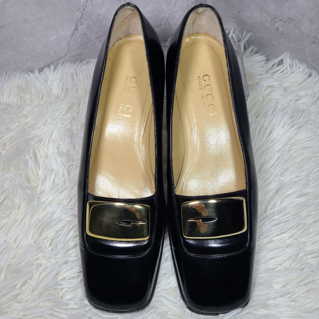 【GUCCI】ゴールド金具　スクエアトゥパンプス　ブラック