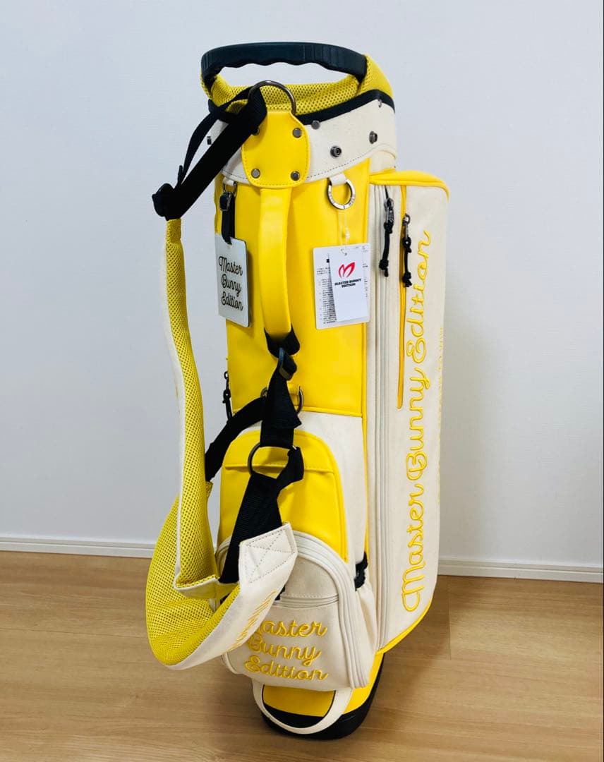 新品 パーリーゲイツ マスターバニー 帆布×合皮 スタンド式キャディバッグ 黄