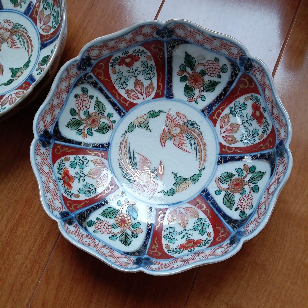 古伊万里　金彩鳳凰、花　２枚セット皿