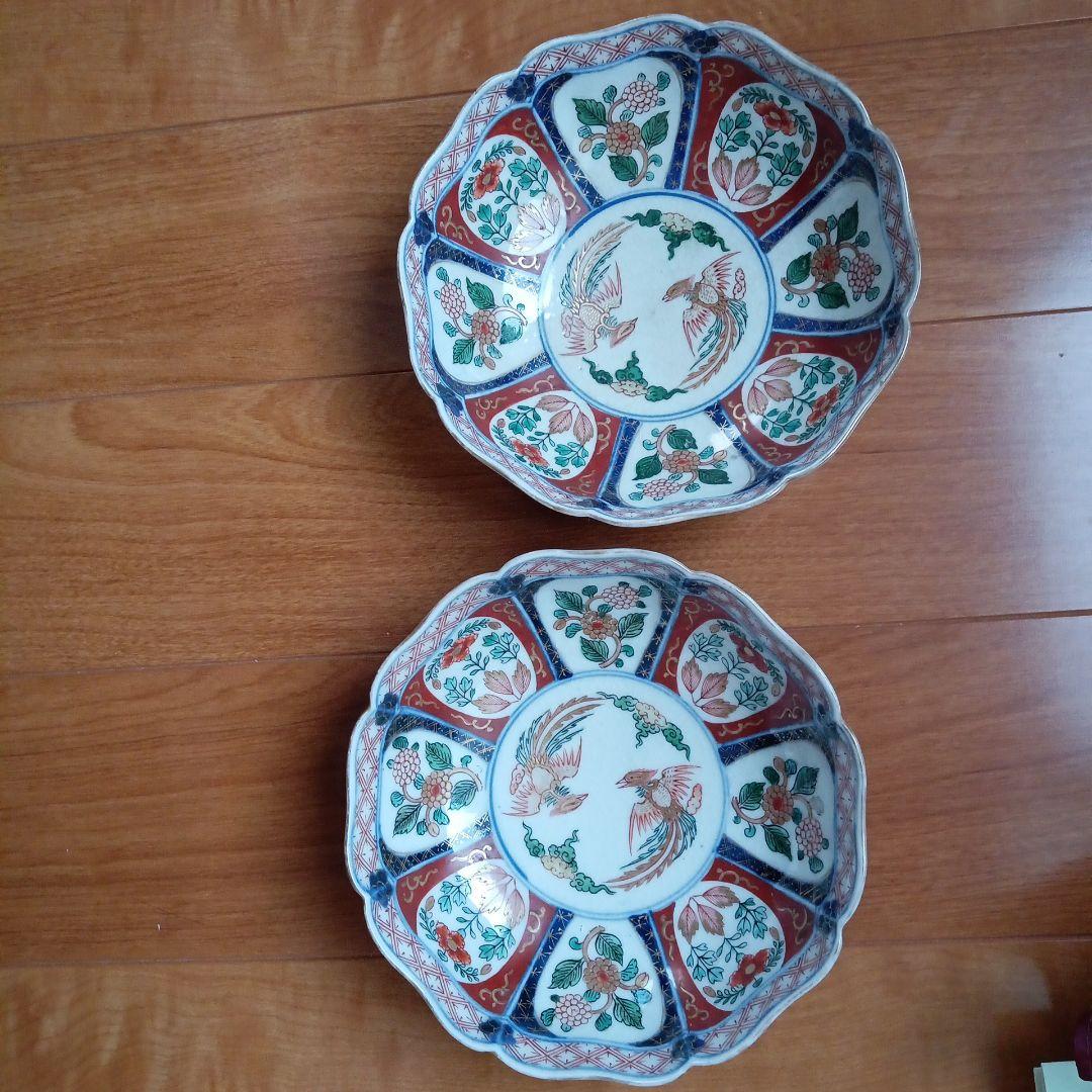 古伊万里　金彩鳳凰、花　２枚セット皿