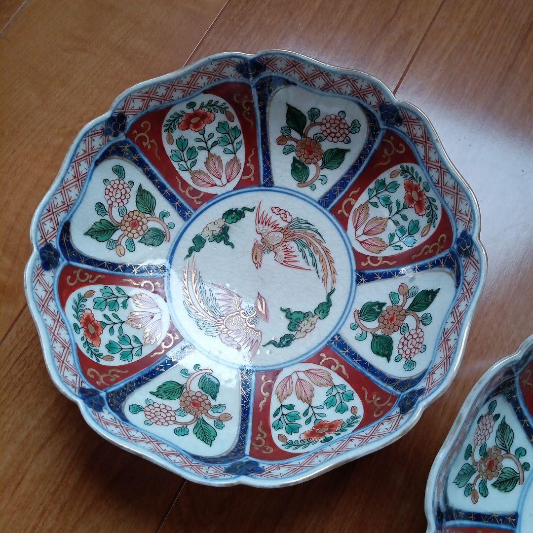 古伊万里　金彩鳳凰、花　２枚セット皿