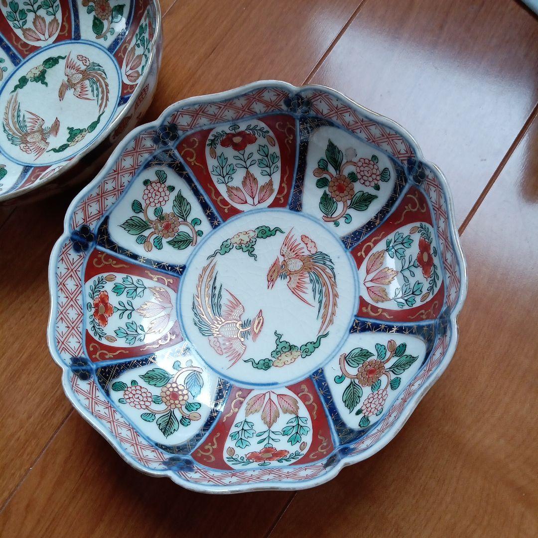 古伊万里　金彩鳳凰、花　２枚セット皿